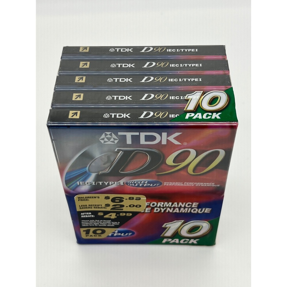 TDK D90 Audio Cassette Tapes 10 Pack Sealed High Output Normal Bias Type I 90m